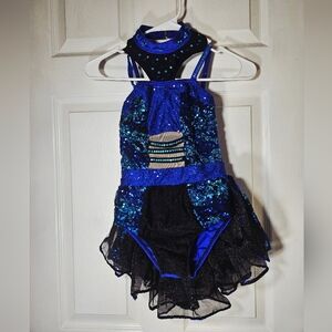 Girl's Blue, Black, And Teal sequined, Rhinestones dance costume Child 7